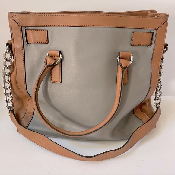 Michael Kors Hamilton Frame Out Steel Gray Acorn Leather Satchel Bag - Picture 3 of 15